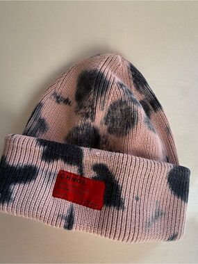 CHNGE adult organic cotton Tie-Dye Knit foldover Beanie - pink & black hat
